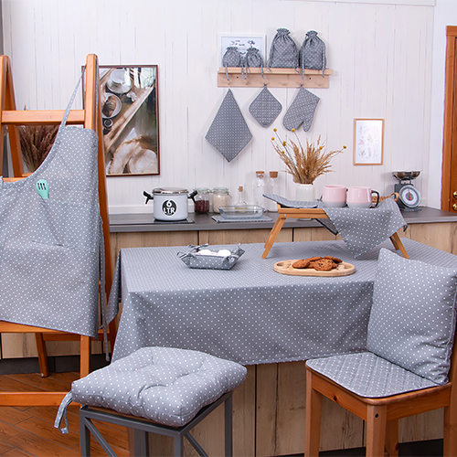 Чехол на стул с завязками 35х38 "Радушная хозяйка (Традиция)" (Горошек серый)