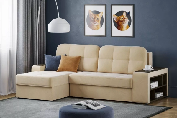 Диван-кровать угловой Дубай 2т 1пф(1пф-2т) СК (Луна 05 беж)