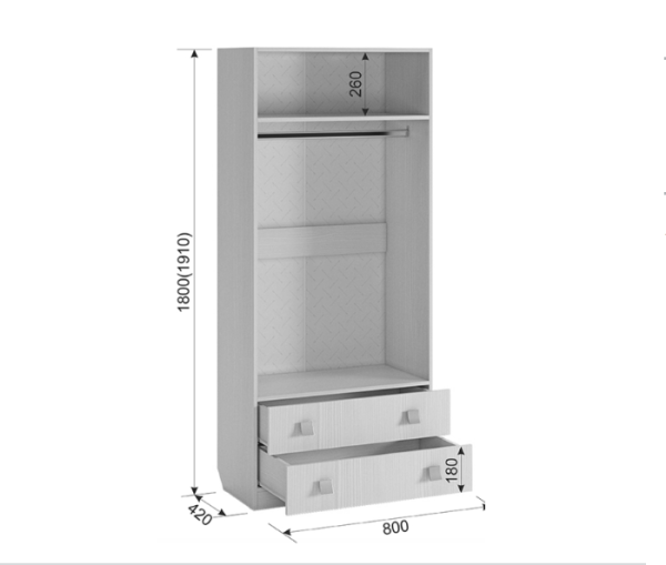 Шкаф комбинированный "Фэнтези" (с ящ. 2-створчатый) (белый рамух)