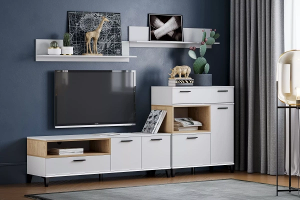 НМ 013.44 Тумба ТВА ("Bergen", Белый (КМ)/Дуб бунратти)