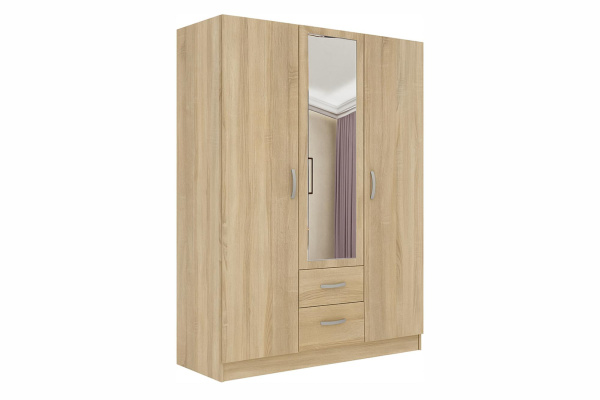 С5.14Z Шкаф 3-х дверный с зеркалом 1510х1995х540(дуб сонома, Дуб сонома, Лотос 128)
