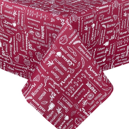 Скатерть рогожка 145х145  "Правила кухни"рогожка Вишня ПК