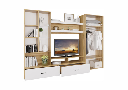 Гостиная Ненси-1 (Корпус Крафт Золото + Фасад Белый глянец) 