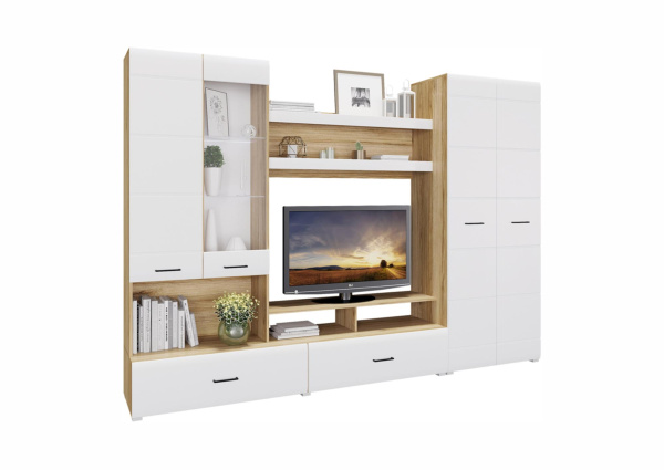 Гостиная Ненси-1 (Корпус Крафт Золото + Фасад Белый глянец) 