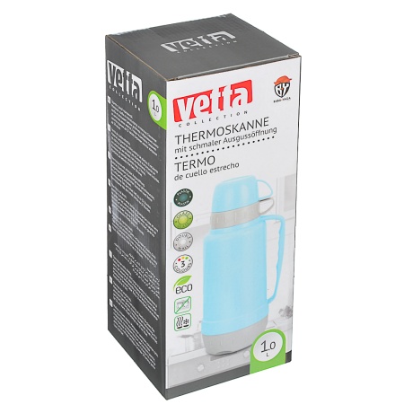VETTA Термос стеклянная колба "Туристический" 1,00л (2 чашки), 4 цвета 2644H/4 841-644