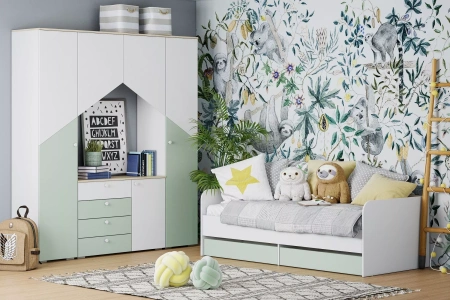 НМ 041.38 Кровать "Банни" ("Банни" ,Макарун ,Белый ,Дуб сонома)