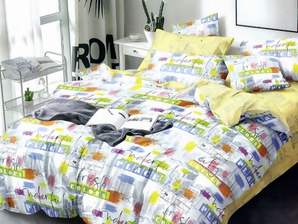 КПБ поплин эксклюзив 1,5 сп с детским рисунком ( КРАСКИ ГОРОДА)