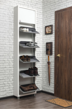 Обувница Люкс 5 ТВИКС (Белый Шагрень/Стекло белое)