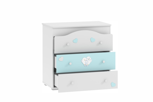 НМ 041.02 Комод  (Птички Белый/Голубой (эмль) Белый Скандинавский)