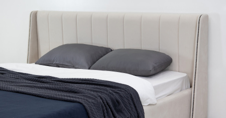 Кровать двойная Мелисса 180 ((Тори 56 велюр (светло-бежевый), Тори 56 велюр ( светло-бежевый))) (кро