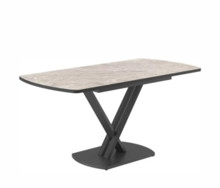 Стол VIKTOR-120, раздвижной 120(160)х80, КАМЕНЬ СВЕТЛЫЙ - HPL/ЧЕРНЫЙ, (2 упак.)