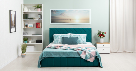 Милана 160 Кровать двойная НР (Tenerife izumrud (сине-зелёный) (комплект)