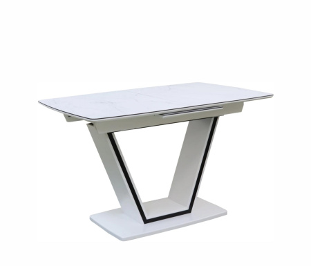 Стол ВАНКУВЕР-П-АВТО 85х128/168 мрамор бел/бел+муар.чер ВС/526