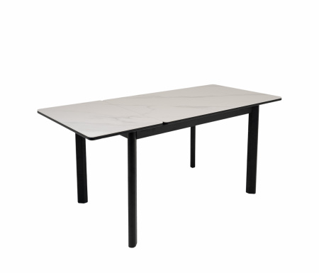 Стол Римини-1С 110*70(+40)№9 (царга Черный/МД+PVC Черный/Белый мрамор)