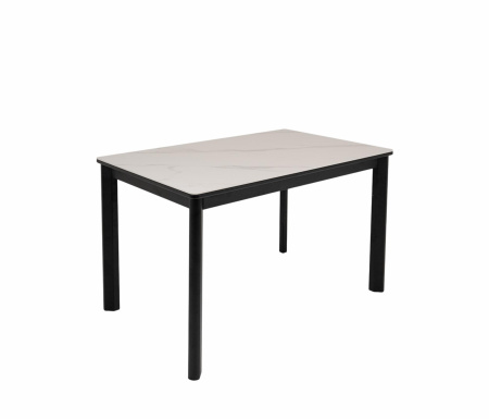 Стол Римини-1С 110*70(+40)№9 (царга Черный/МД+PVC Черный/Белый мрамор)