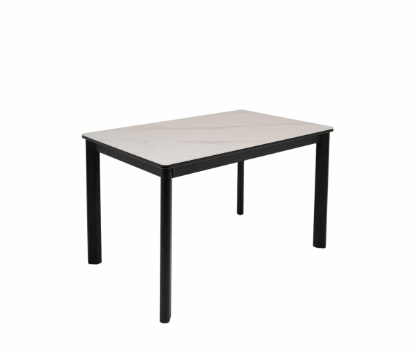 Стол Римини-1С 110*70(+40)№9 (царга Черный/МД+PVC Черный/Белый мрамор)