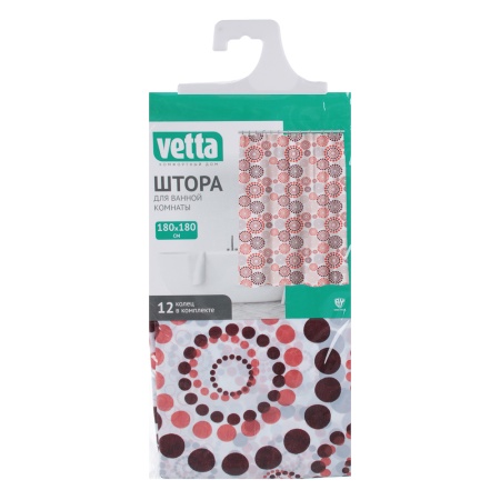 VETTA Шторка для ванной, ПЕВА, 180x180см, "Круги на воде", 3 цвета 461-313
