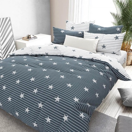 КПБ бязь (плотность 125гр) 1,5сп (ЗВЁЗДЫ (серый))