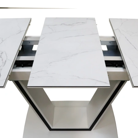 Стол ВАНКУВЕР-П-АВТО 85х128/168 мрамор бел/бел+муар.чер ВС/526