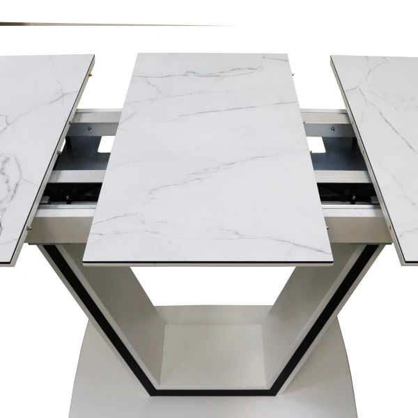 Стол ВАНКУВЕР-П-АВТО 85х128/168 мрамор бел/бел+муар.чер ВС/526