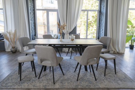 Стол Татами-3С 140*85 (+30+30) №5 (царга Белый/МДФ+PVC Белый/Champagne)