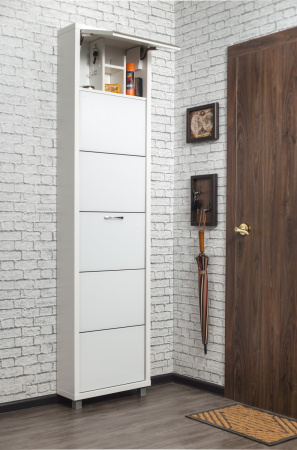 Обувница Люкс 5 ТВИКС (Белый Шагрень/Стекло белое)