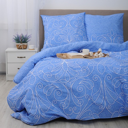 Комплект постельного белья евро "Традиция" БЯЗЬ, 100%-хлопок (_Жемчужина голубая )
