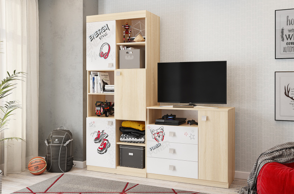 Стеллаж "Энерджи" (дуб сонома/белый) 