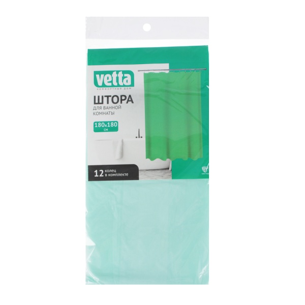 VETTA Шторка для ванной, ПЕВА, 180x180см, "Яркий однотон", 3 цвета 461-392