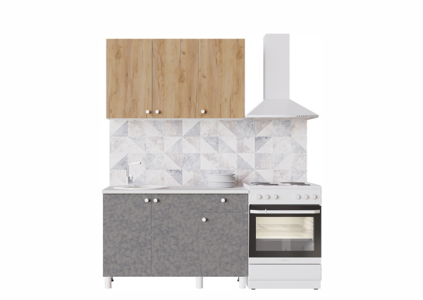 Кухня "POINT 120" (золото/бетон) (корпус белый + фасад золото/бетон)