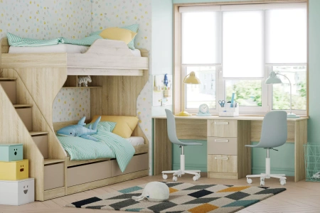 НМ 041.51 Кровать двухъярусная ( "Акварель", Капучино,  Дуб Сонома)