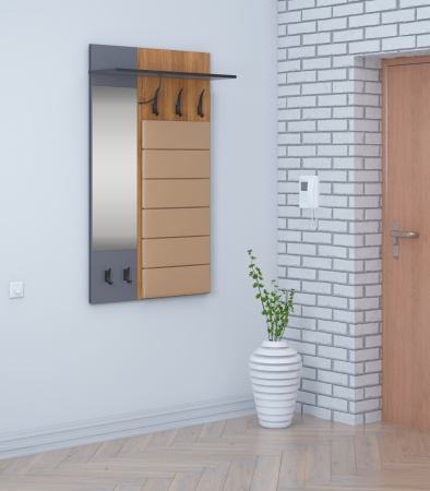 "ОЛЬГА-ЛОФТ 6" Вешало настенное с зеркалом (Дуб Крафт Золотой / Темно Серый)