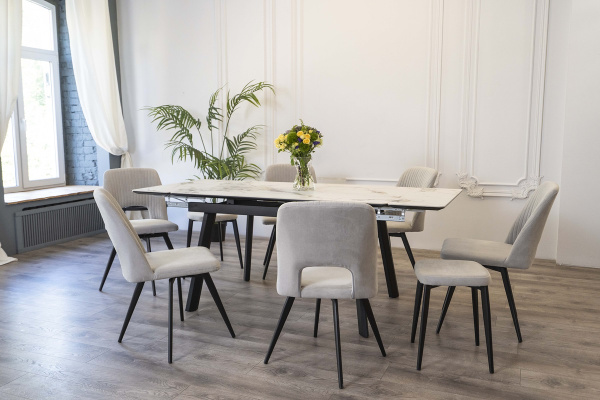 Стол Татами-3С 140*85 (+30+30) №5 (царга Белый/МДФ+PVC Белый/Champagne)