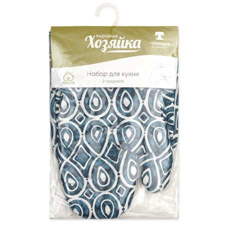 Набор для кухни 2 предмета "Радушная хозяйка" (рукавичка-прихватка, прихватка) Орнамент белый)