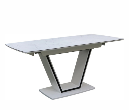 Стол ВАНКУВЕР-П-АВТО 85х128/168 мрамор бел/бел+муар.чер ВС/526