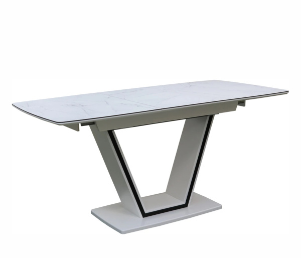 Стол ВАНКУВЕР-П-АВТО 85х128/168 мрамор бел/бел+муар.чер ВС/526