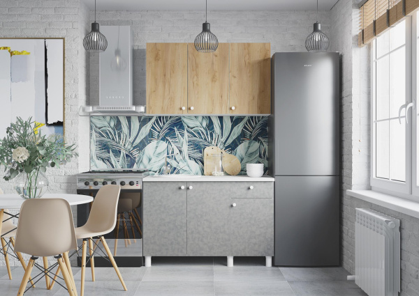 Кухня "POINT 120" (золото/бетон) (корпус белый + фасад золото/бетон)