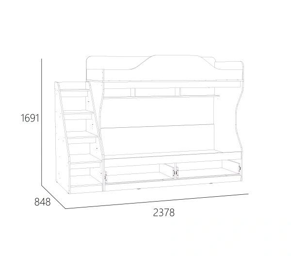 НМ 041.51 Кровать двухъярусная ( "Акварель", Капучино,  Дуб Сонома)