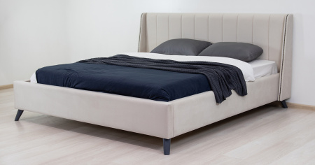 Кровать двойная Мелисса 180 ((Тори 56 велюр (светло-бежевый), Тори 56 велюр ( светло-бежевый))) (кро