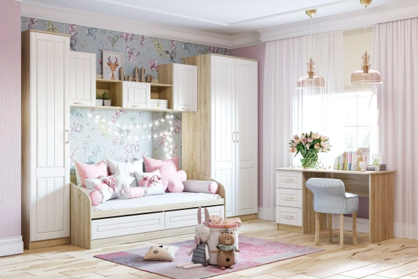 НМ 041.50 Кровать ("Оливия", Белое дерево,Дуб Сонома, )