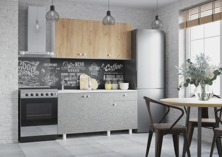 Кухня "POINT 150" (золото/бетон) (корпус белый + фасад золото/бетон)