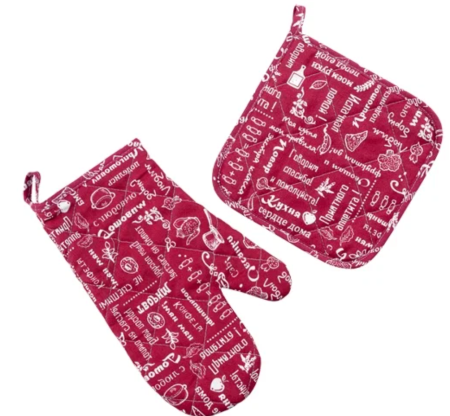 Набор для кухни 2 предмета "Правила кухни" (рукавичка-прихватка, прихватка) Вишня (ПЮ)Арт-2045