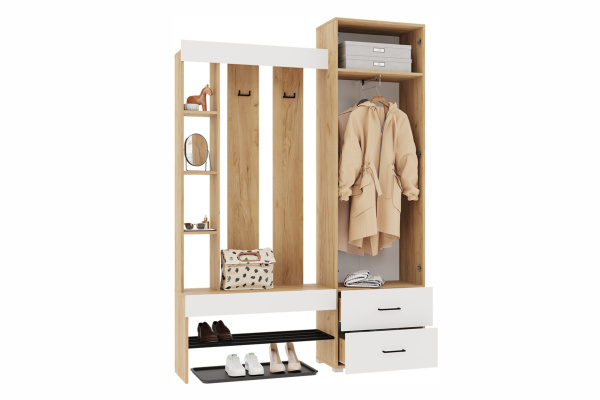 Прихожая Домино (Корпус Золотой Крафт/Фасад Белый мат) 