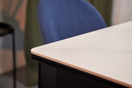 Стол Римини-1С 110*70(+40)№9 (царга Черный/МД+PVC Черный/Белый мрамор)