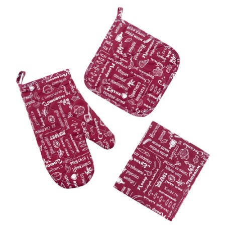 Набор для кухни 3 предмета "Правила кухни" (рукавичка-прихватка, прихватка, полотенце) (Вишня NK)