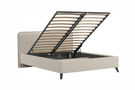 Миа 160 Кровать двойная НР (Bravo white (светло-бежевый), Лайт 10) + Дно кроватное 1600 МДФ + Механи