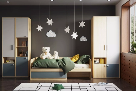 НМ 041.70 Шкаф для одежды ("Элиот", Баунти Песочный/Белый Фасадный/Маренго, Баунти Песочный)