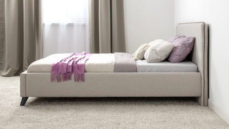 Миа 160 Кровать двойная НР (Bravo white (светло-бежевый), Лайт 10) + Дно кроватное 1600 МДФ + Механи