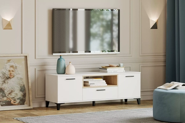 НМ 013.43 Тумба ТВА ("Bergen", Белый (КМ)/Дуб бунратти)