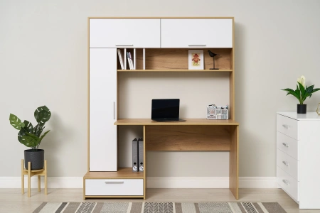 Лайт Стол письменный 03.243 Н (Дуб Золотой CRAFT, Белый премиум)